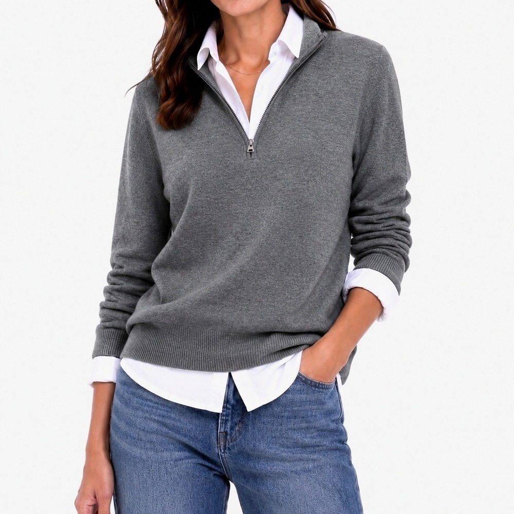 Banana Republic Sweater Womens M Gray Merino Italian Wool Half Zip Quiet Luxury